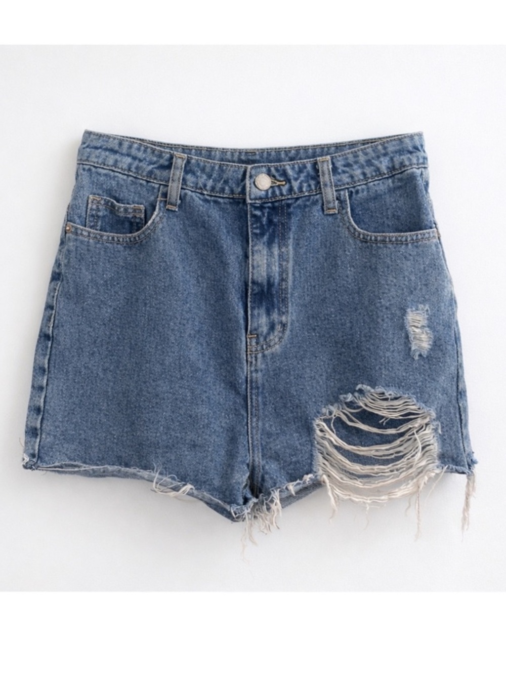 PrettyLittleThing Vintage Wash Ripped Denim Mom Shorts • Size 8